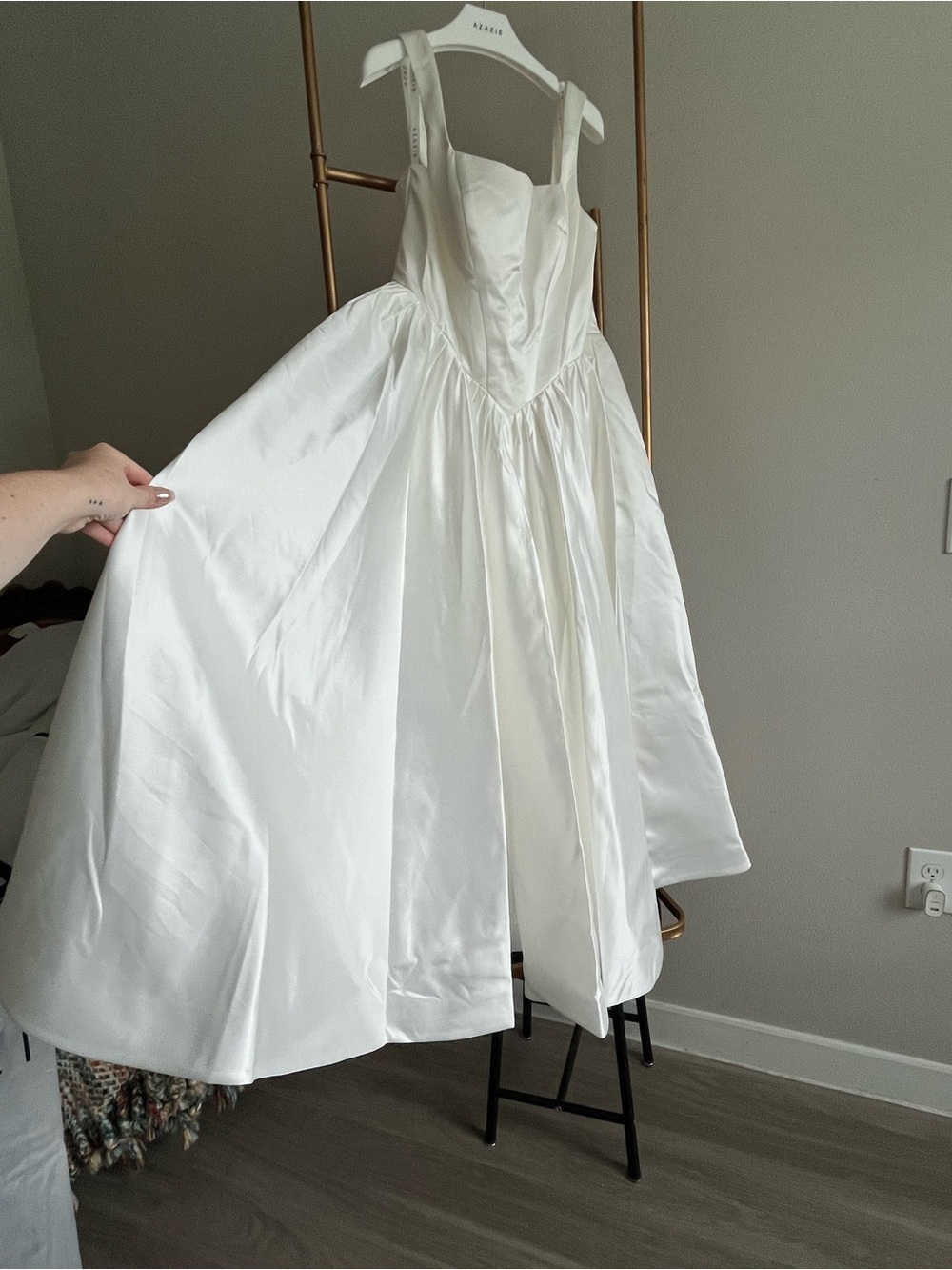 Azazie White Satin Strap Dress WD16